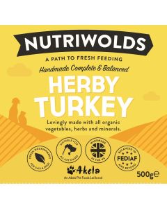 NutriWolds Raw Herby Turkey Complete and Balanced- FEDIAF - 500g Chunky