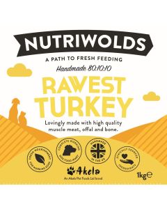 NutriWolds Raw Rawest Turkey - Working Dog 1 kg Chunky