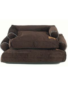 Luxury British Made Dog Sofa Shape Dog Bed Brown Check Small