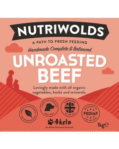 NutriWolds Raw Unroasted Beef Complete and Balanced- Working Dog 1 kg Chunky